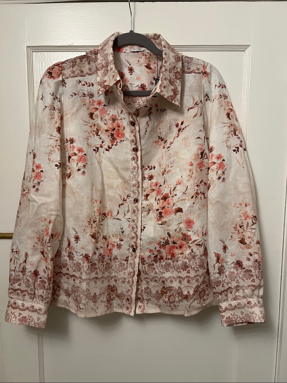Elie Tahari Floral Long-Sleeve Button-Down Shirt - Size Large - NWT